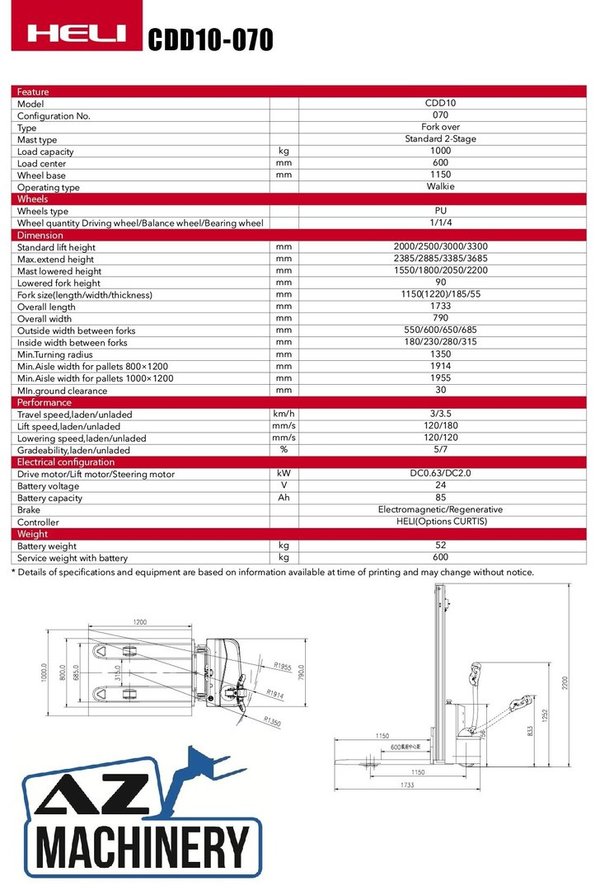 Apilador eléctrico de palets HELI CDD10-070- Mástil duplex