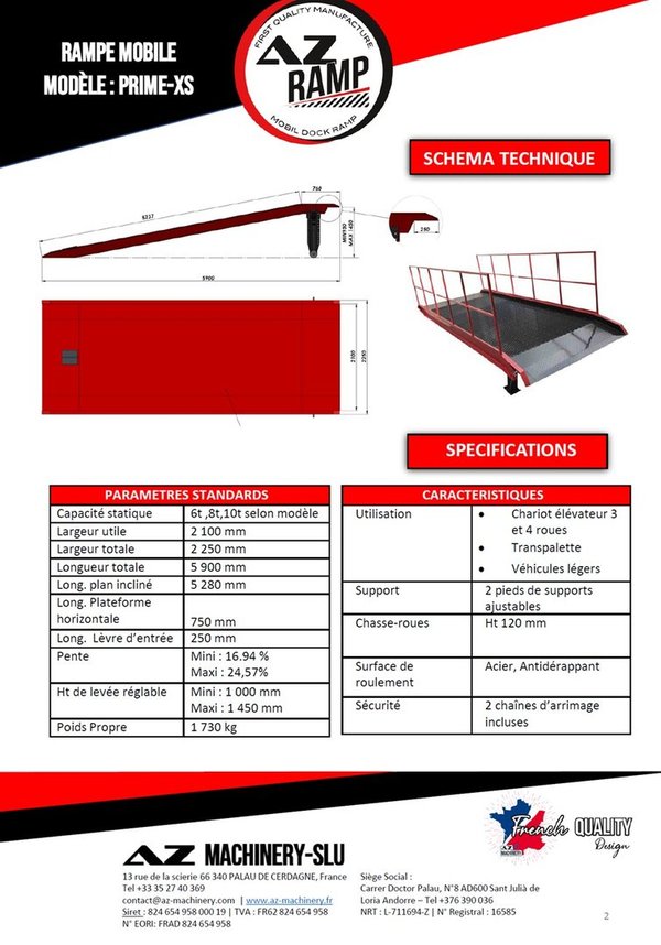 AZ RAMP-PRIME XS-8 RL.  Industrial Mobil Loading Ramp with lateral rail guard