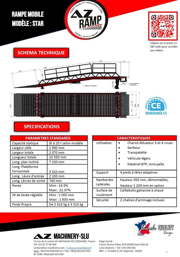 Loading Ramp with with hydraulic tilting bridge -  AZ RAMP - STAR- 8T. 8 ton capacity