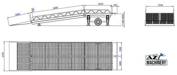 Wide Loading Ramp with electro hydraulic tilting bridge -  AZ RAMP - STAR-10-XL-E